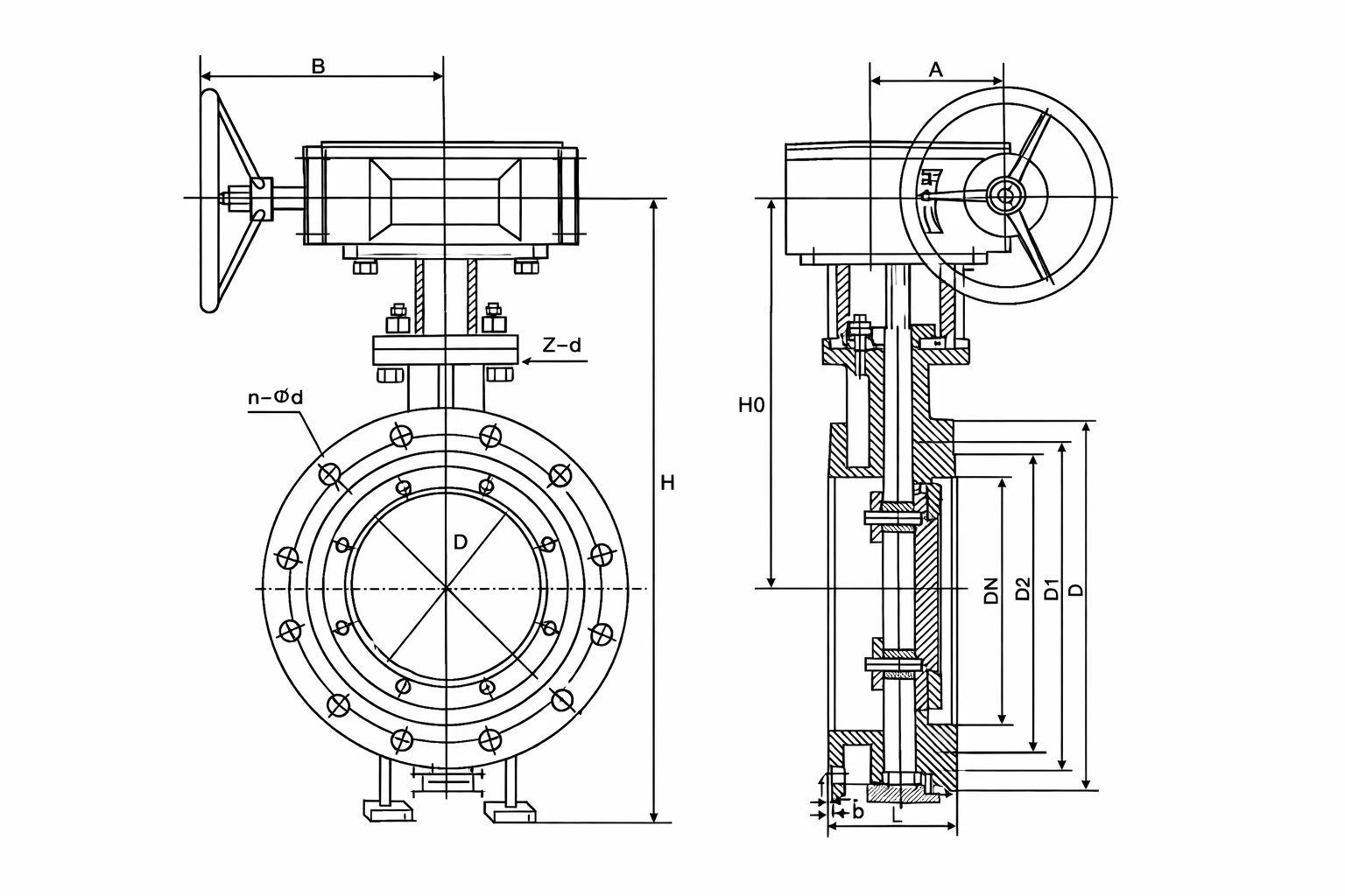 Triple Eccentric Flanged Butterfly Valve Diagram