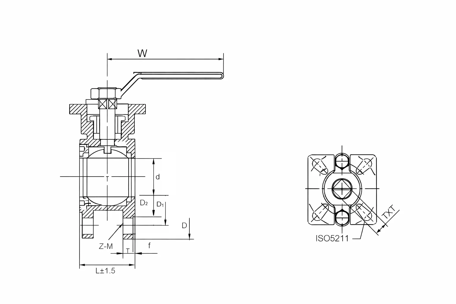 Wafer Ball Valve Drawing