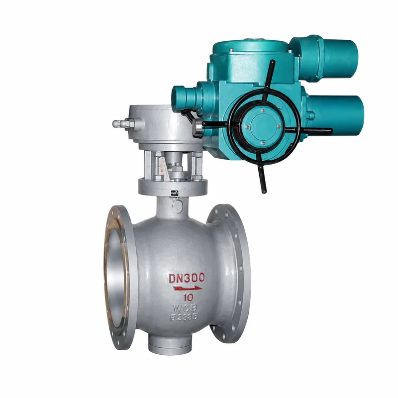 electric flanged ball valve with turquoise actuator