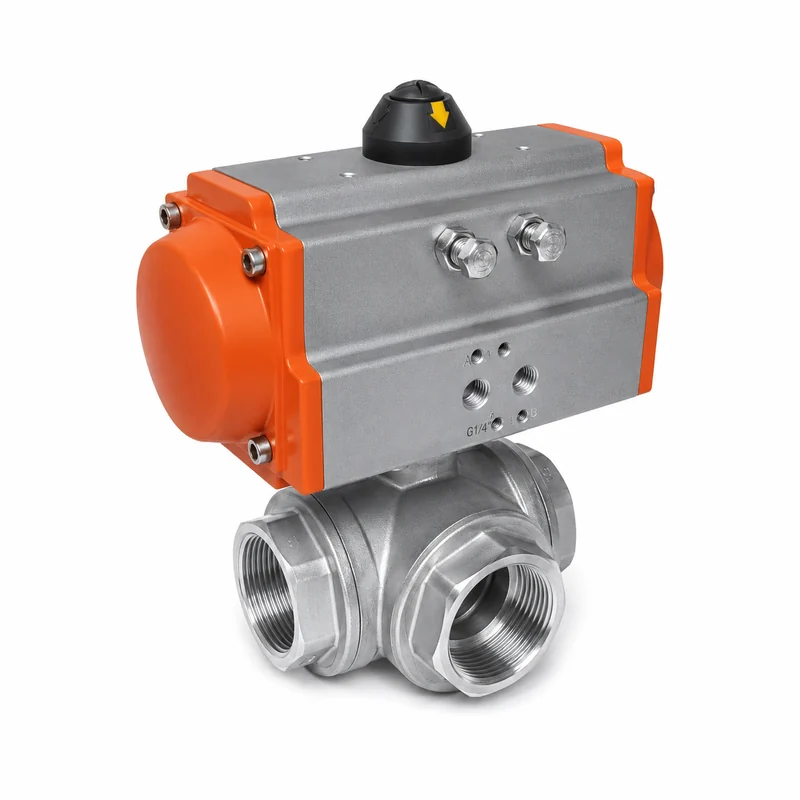 pneumatic three way threaded ball valve with aluminum actuator