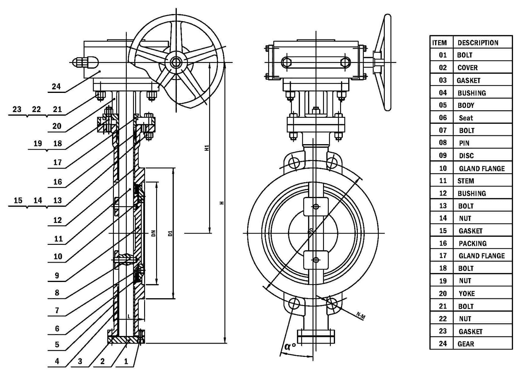 Flange Butterfly Valve Diagram