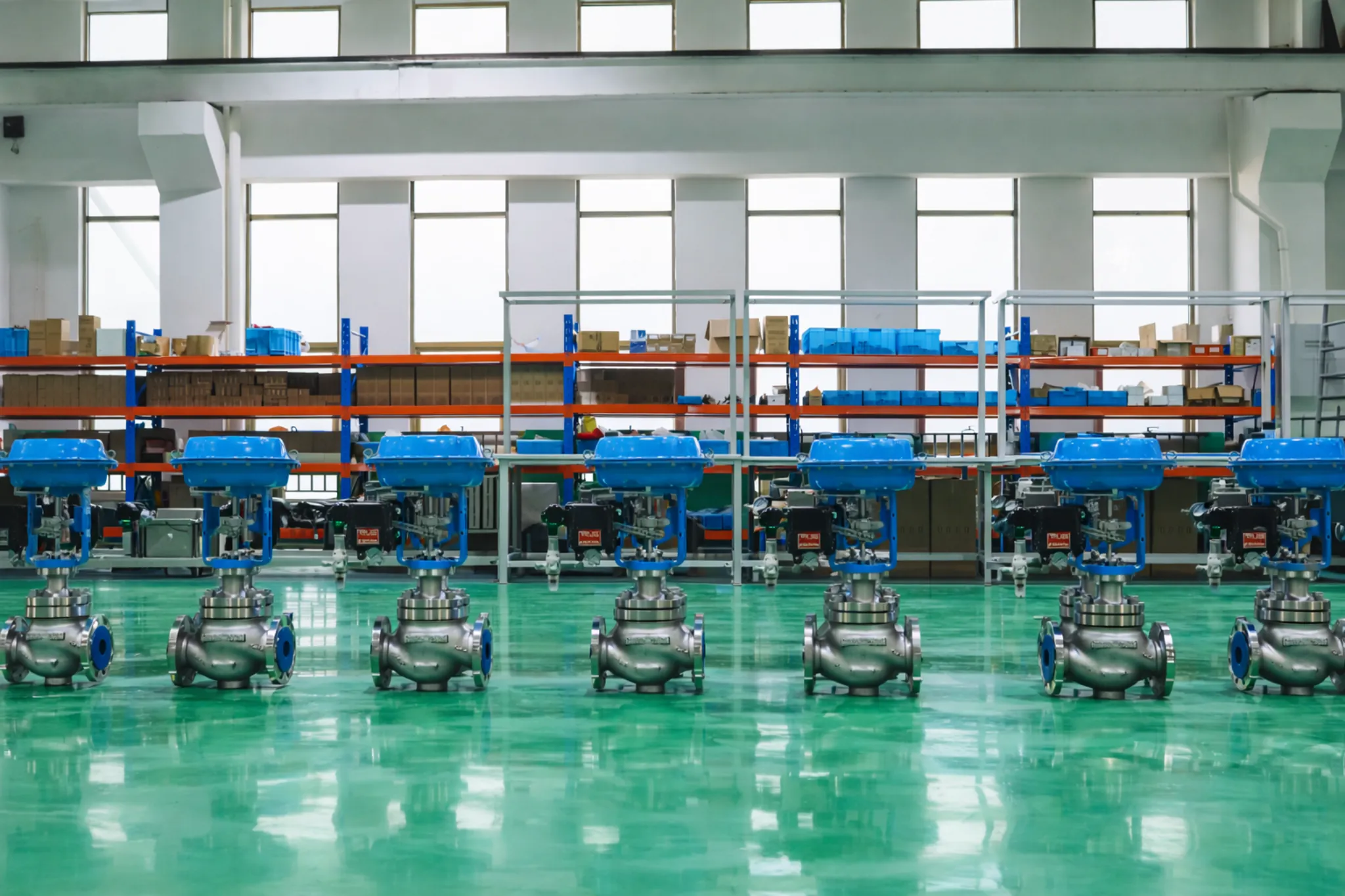 Control valves arranged in the factory workshop
