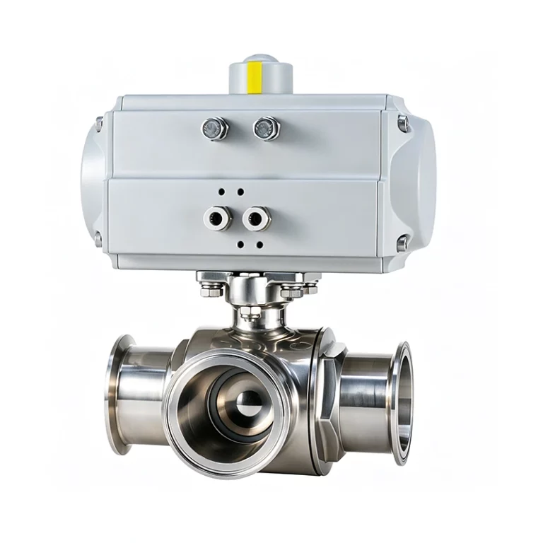 Pneumatic Sanitary Quick Clamp Three Way Ball Valve