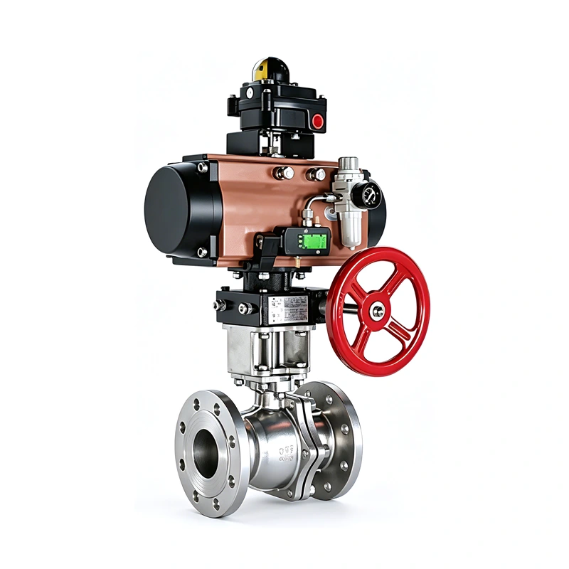 pneumatic stainless steel flanged ball valve with manual override
