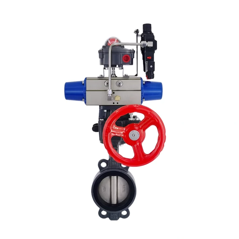 Single Acting Scotch Yoke Pneumatic Wafer Butterfly Valve With Manual Override