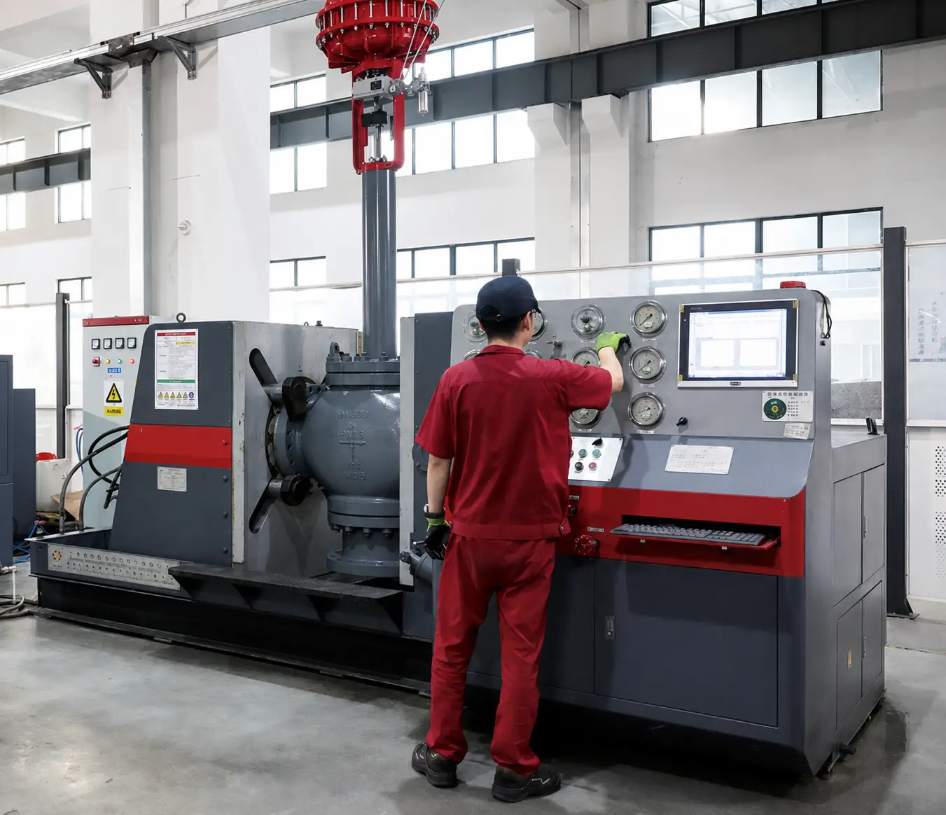 Industrial valve pressure and leak test before shipment