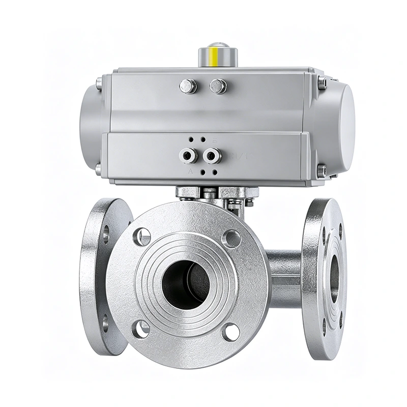 pneumatic flanged three way ball valve 2