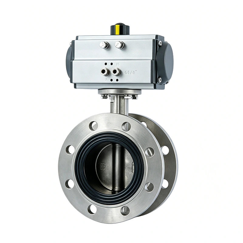 pneumatic stainless steel flanged butterfly valve