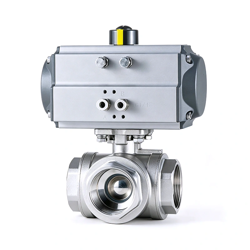 pneumatic threaded three way ball valve