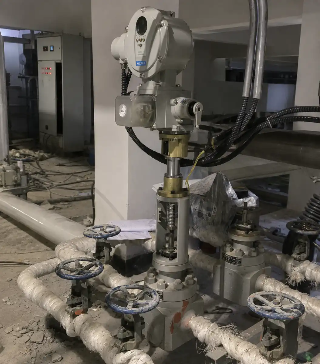 Electric globe control valve installed in a chemical plant heat-supply application