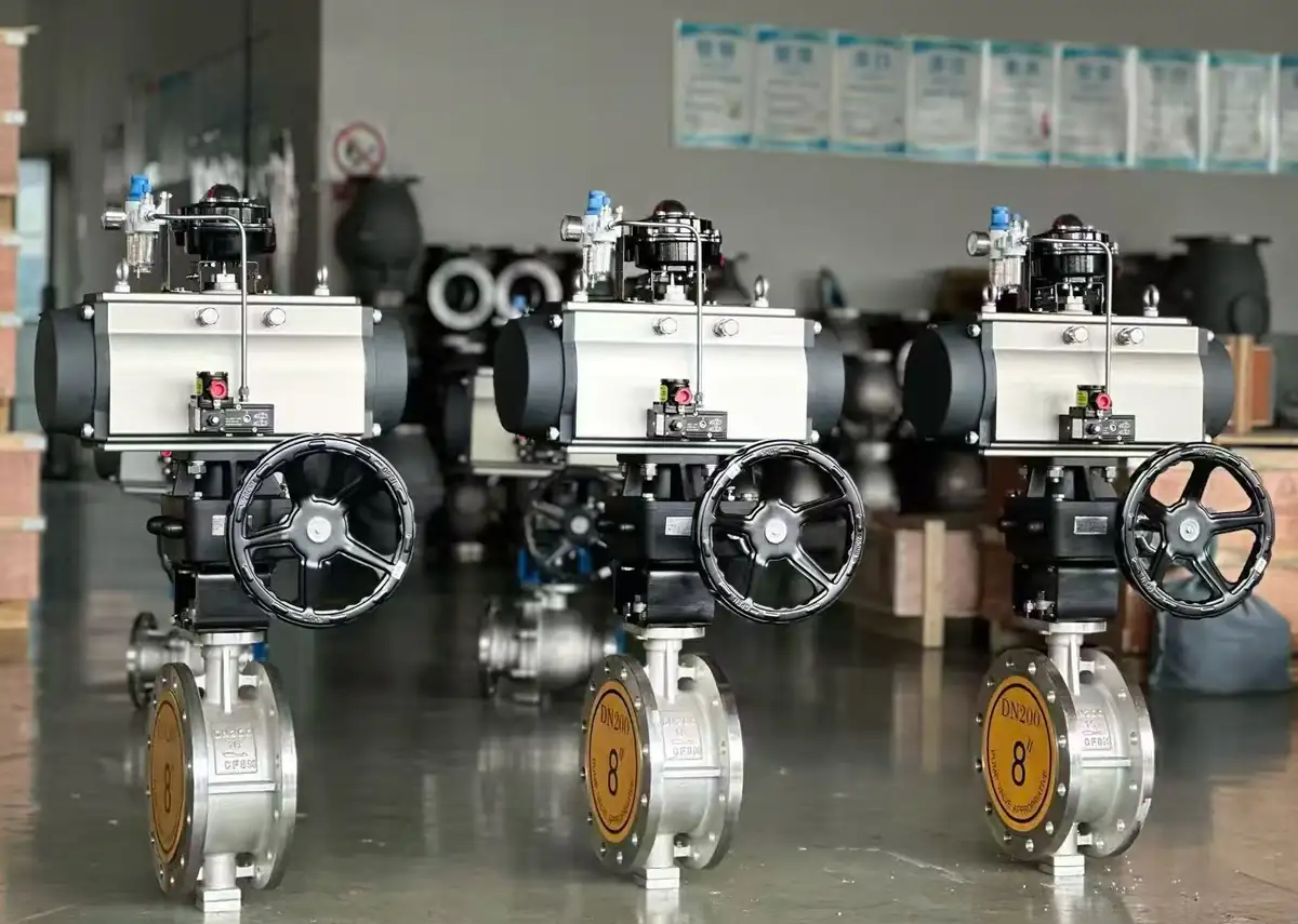 Pneumatic and electric actuated butterfly valve package for industrial pipeline automation